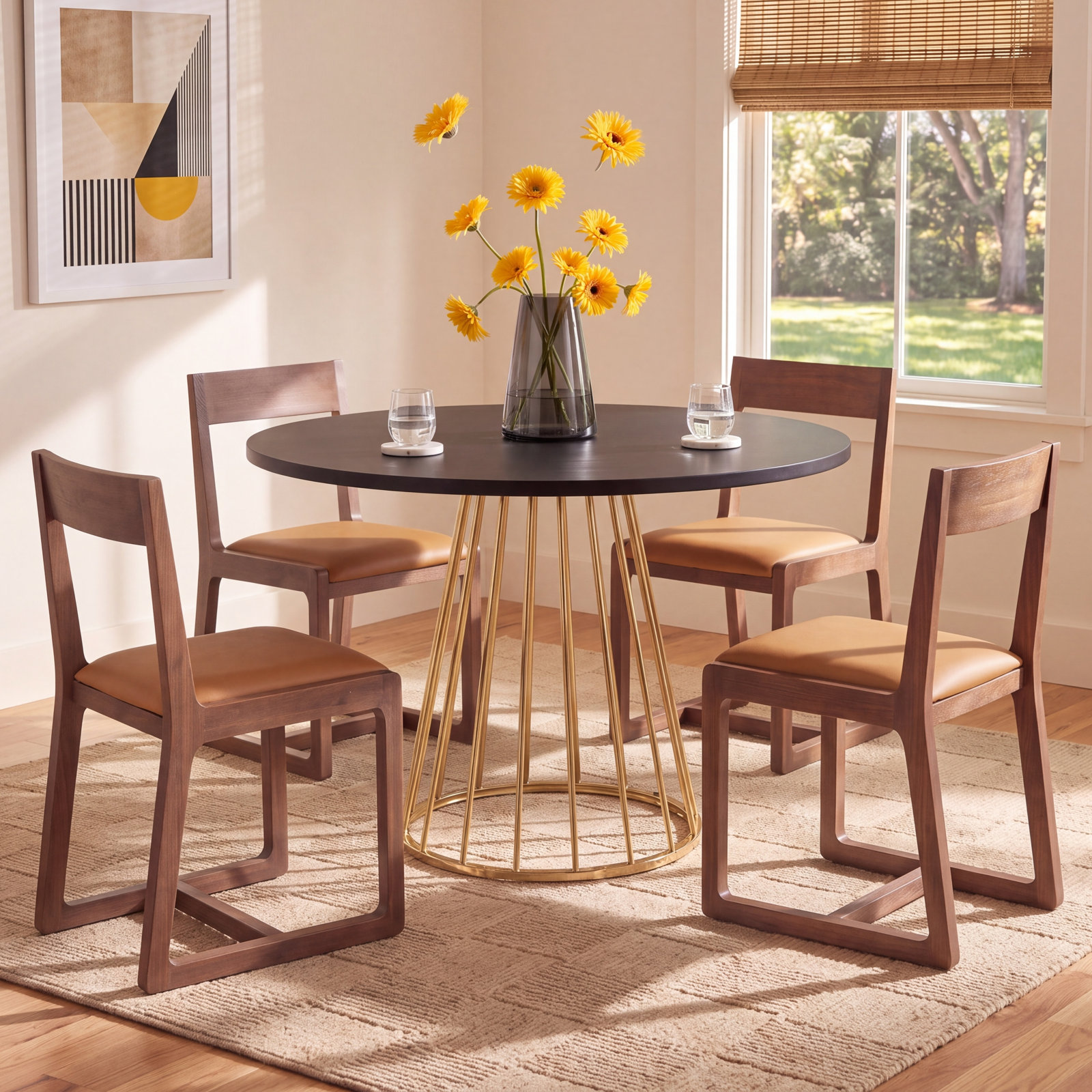 Orvile Dining Table, Black, 36", Gold