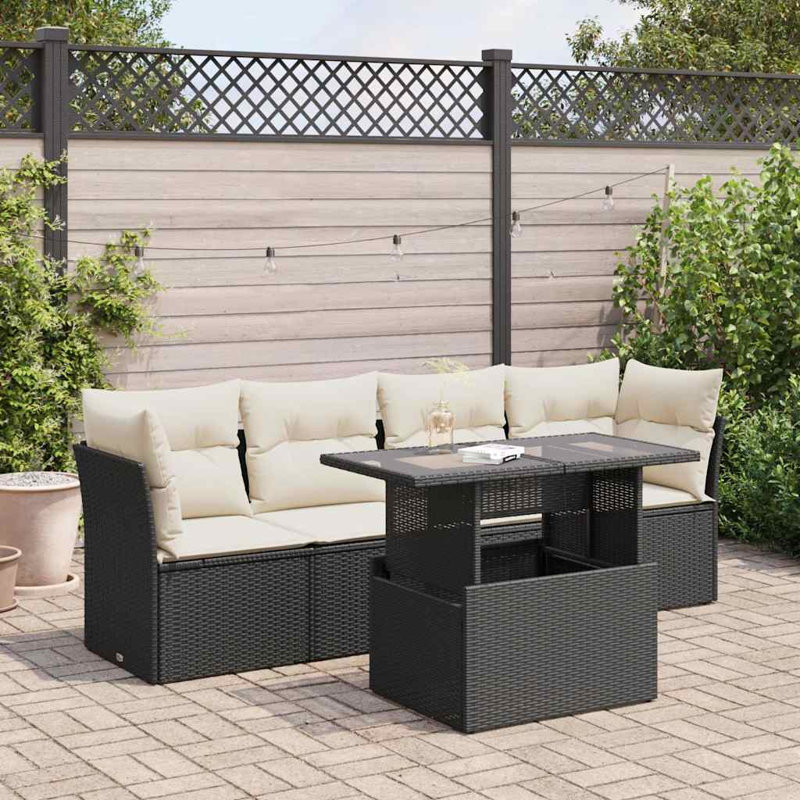 Ensemble de canapé de jardin en rotin PE noir 5 pièces Vidaxl