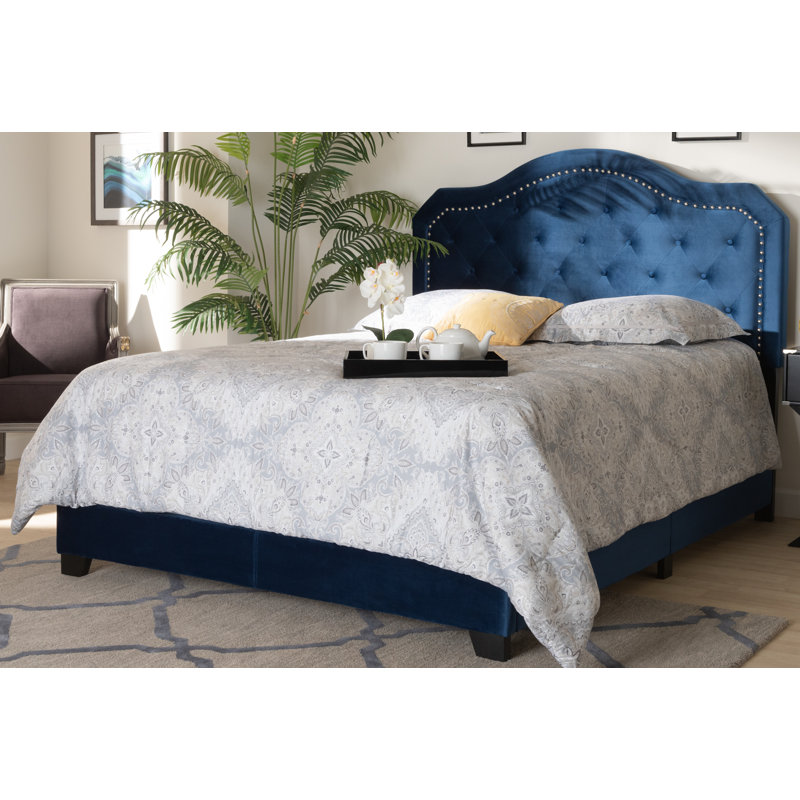 Upholstered Standard Bed, Queen, Navy Blue