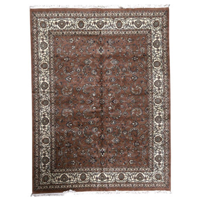 Tapis brun / ivoire / bleu en laine noué à la main 8 pi 11 po x 11 pi 10 po