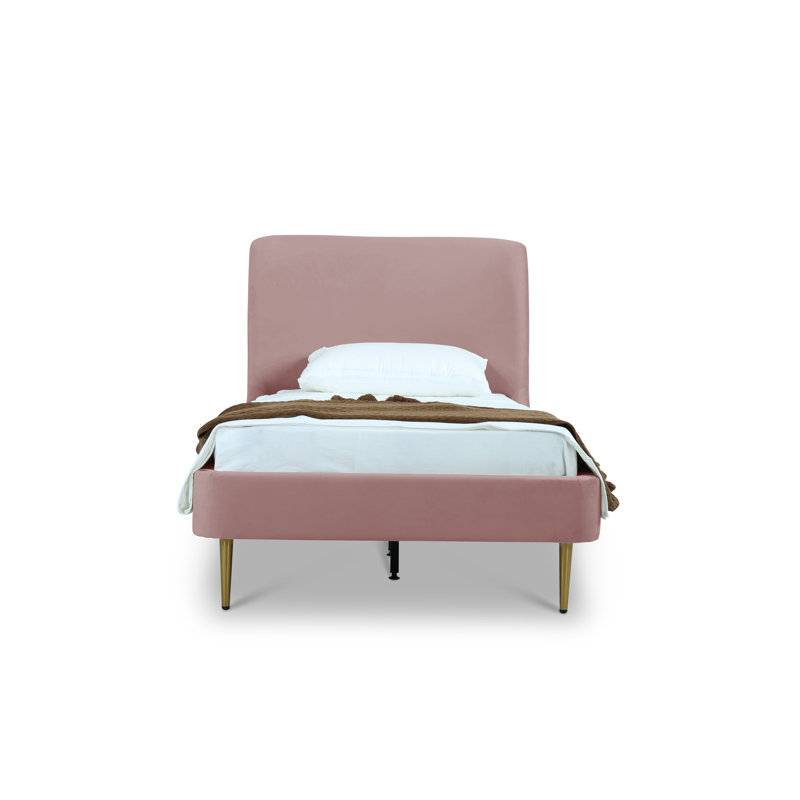 Lit tapissier en velours Heather, Rosé / doré, Simple