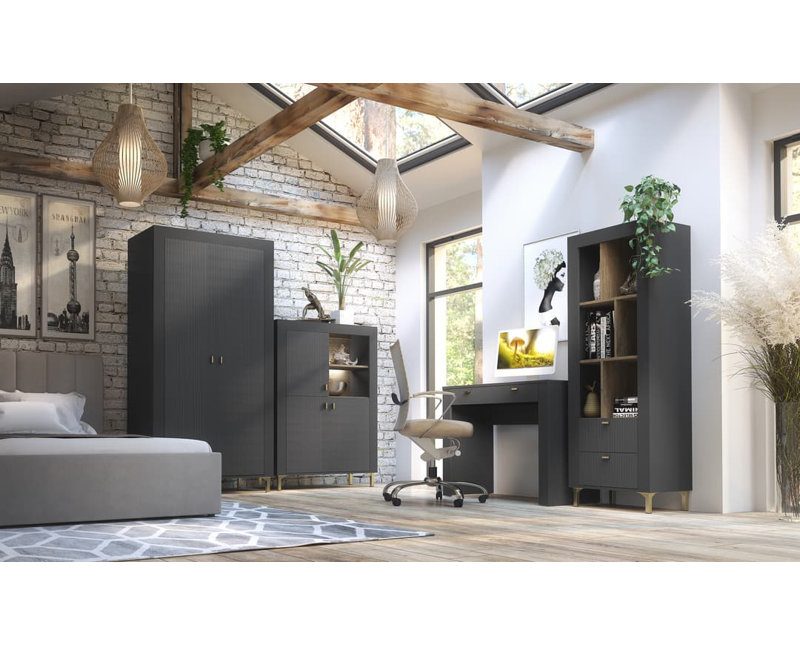 Onut 2 Door Wardrobe, Black and Oak