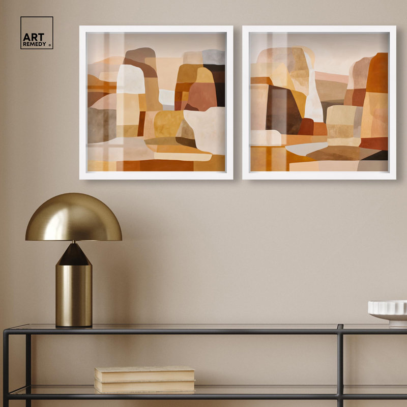 Desert Harmony Shadowbox Print Beige Wall Decor Set by Art Remedy, Black Frame, 12 x 12, H 13 po x l 13 po, Black Frame