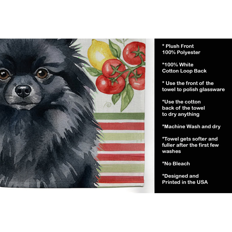 Black Pomeranian Vegetables Kitchen Towel, Black Pomeranian