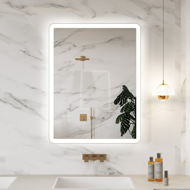 Miroir mural Natalin, Rectangulaire, Nickel brossé, 55 po x 30 po