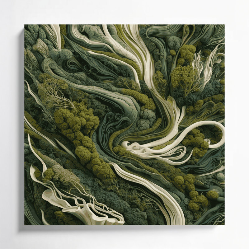 Paysage abstrait 41, art mural sur toile verte, H 8 po x l 8 po