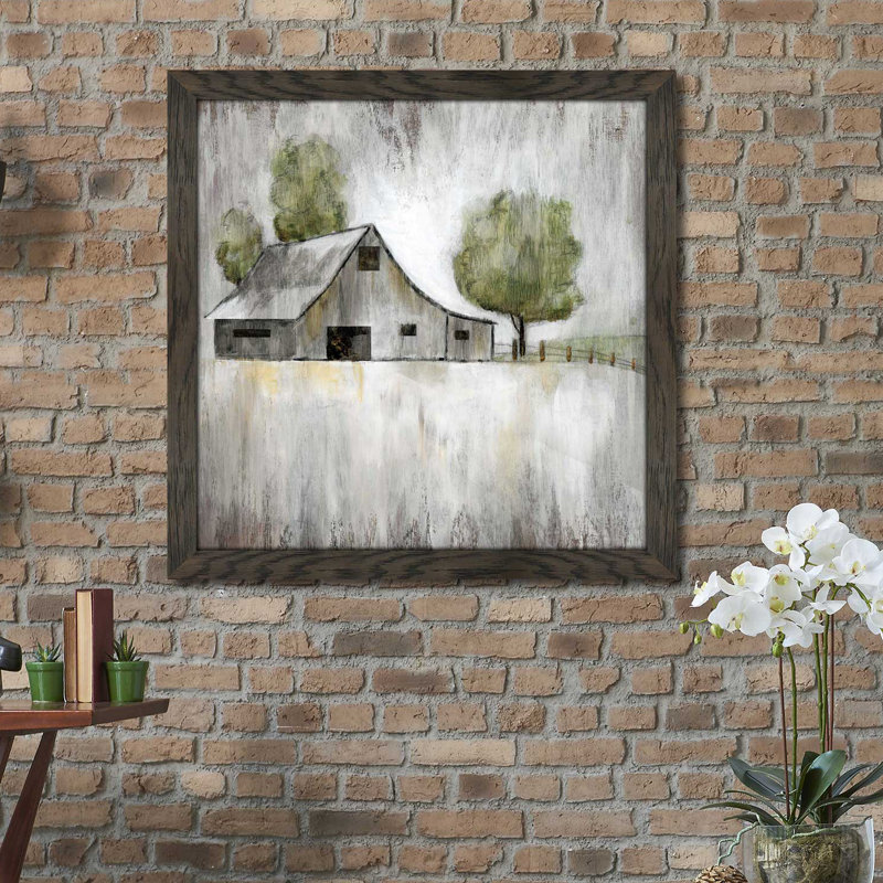 «Weathered Barn», reproduction de peinture acrylique, H 31,5 po x l 31,5 po x P 1 po, Cadre chocolat patiné