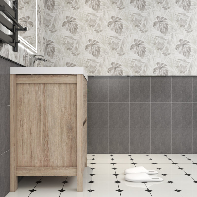 Meuble-lavabo simple 29,5 po avec plateau en acrylique Fuiloro, Chêne blanc