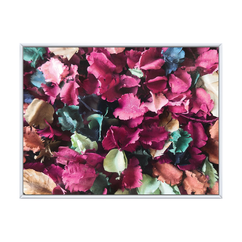 «Colorful Leaf Flower Composition», reproduction sur toile flottante, H 24 po x l 36 po x P 1 po, Cadre flottant blanc