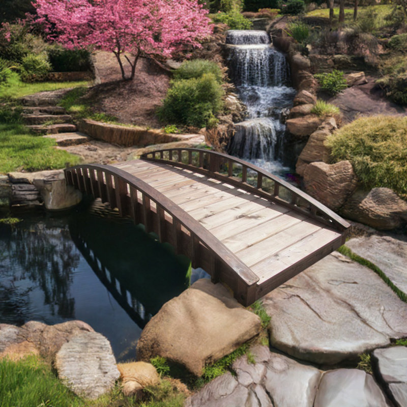 8-Foot Treated Brown Fir Japanese Garden Bridge