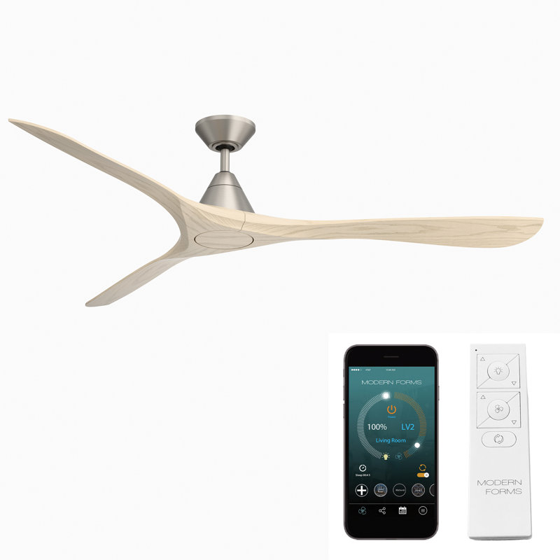 Ventilateur de plafond intelligent à 3 pales en bois naturel Carve avec télécommande incluse, 72"
