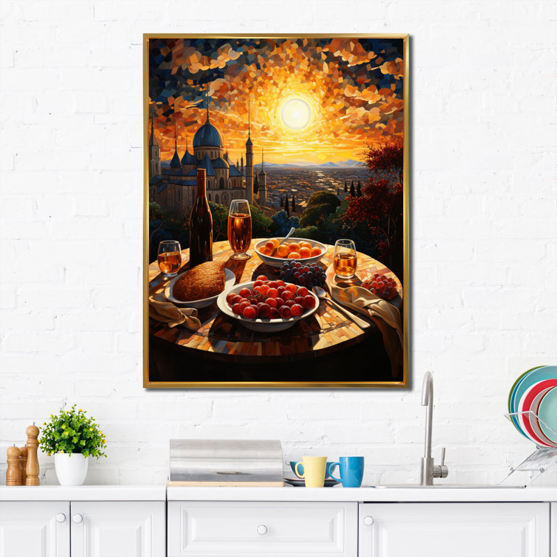 " Food Wine Eucharist Evening ", Gold Floater Framed, 44" H x 34" W x 1.5" D
