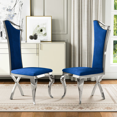 48" Dining Chair Set, Streamlined High Back Leatherette Armless Chairs, Curved And X-Shaped Stainless Steel Legs