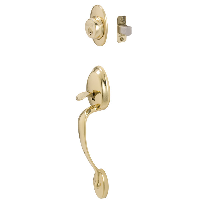 Exterior Portion Handleset and Deadbolt (Interior Portion Sold Separately), Bright Brass
