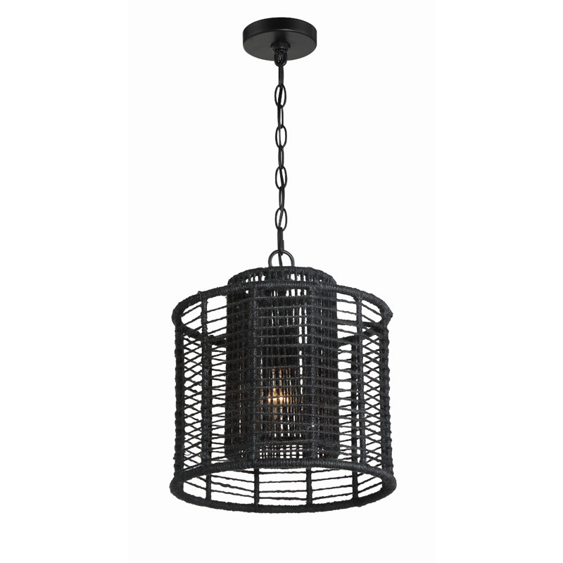 Luminaire suspendu tambour 1 lumière Karlie, Noir mat