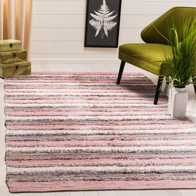 Tapis rose / blanc / gris en coton à tissage plat Monaca