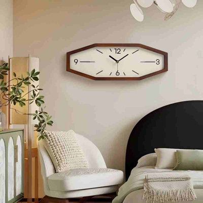 Wooden Retro Wall Clocks, 18 Inches Square Clocks Rectangular Wall Clock Battery Operated Silent Non-Ticking, For Kitchen Living Room Office Home Desk Bedroom (Brown)