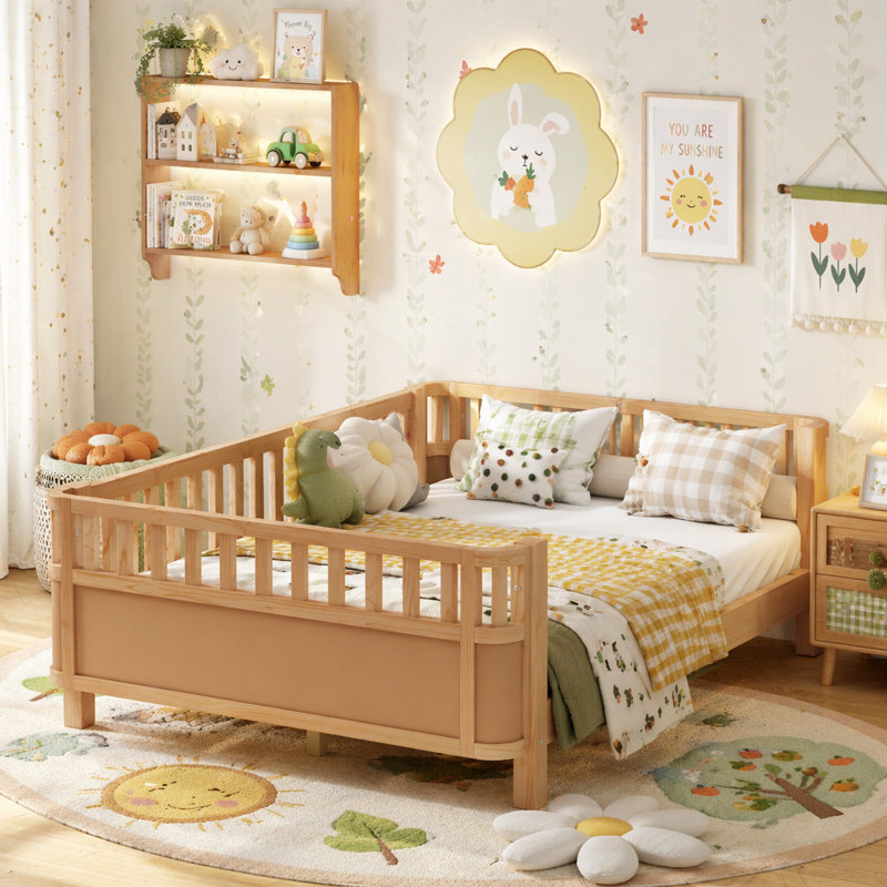 Wood Low Profile with Rails, Natural, Full