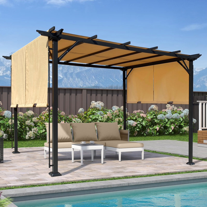 Outdoor Pergola Patio Gazebo,Retractable Shade Canopy,Steel  Frame Grape Gazebo,Sunshelter Pergola For Gardens,Terraces,Backyard