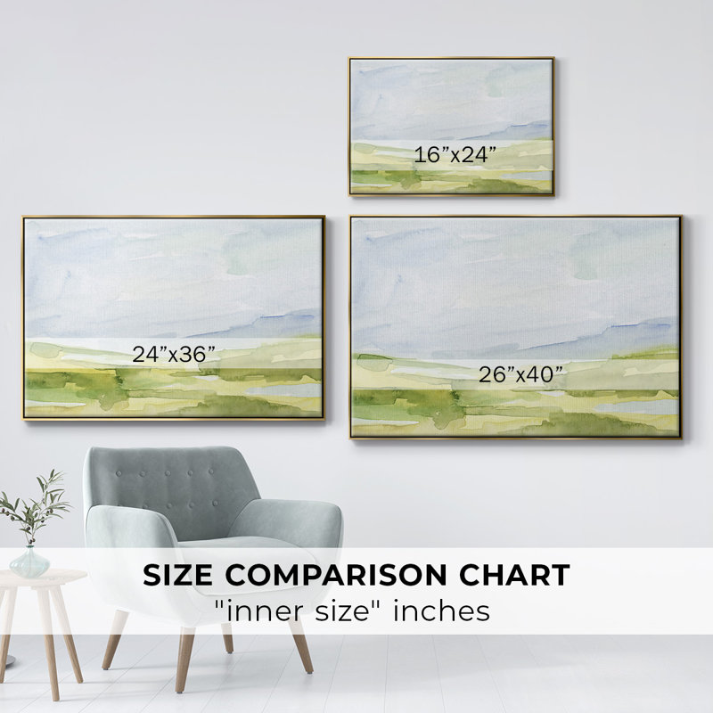 Watery Lowlands IV, H 27 po x l 41 po x P 2 po, Toile avec cadre flottant or