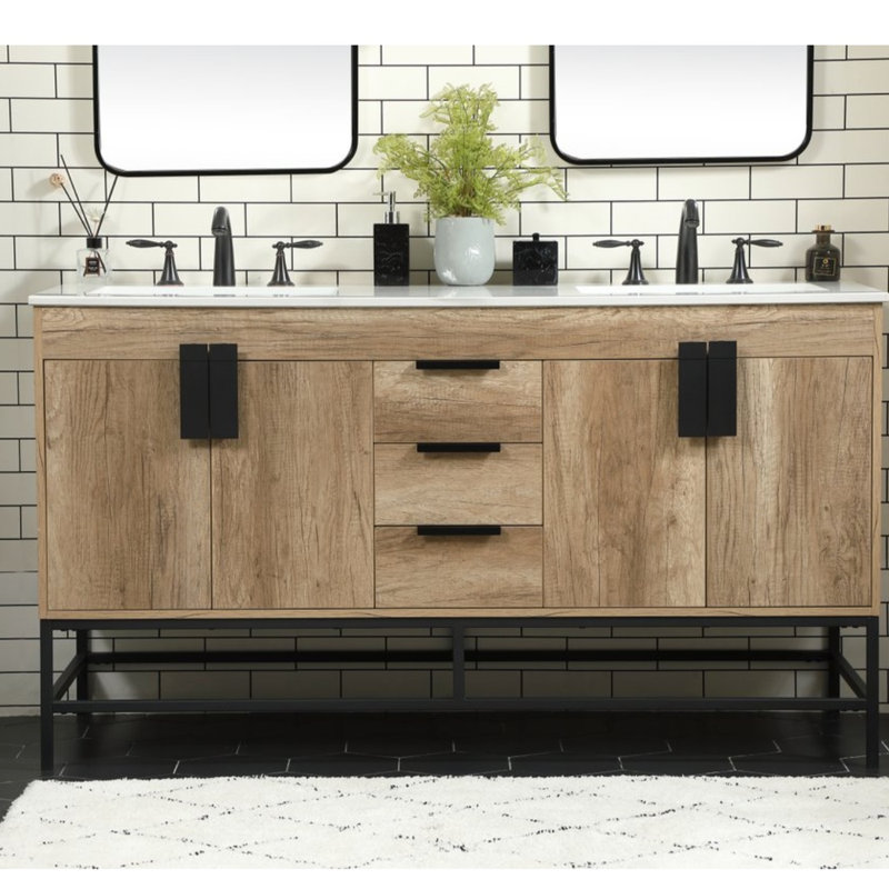 Ensemble de meuble-lavabo double 60 po Eugene, Chêne naturel