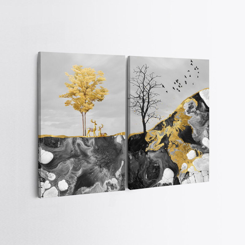Peinture décorative sur toile (2 pièces), H 27,6 po x l 39,4 po