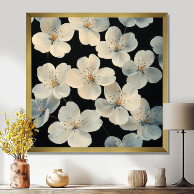 Pétales de nuit ivoire - Tableau encadré Fleurs de cerisier