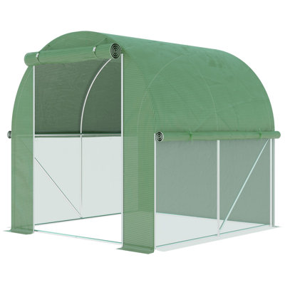 84.25''X56.25'' / 78.75''X78.75'' / 56''X28.75'' Outdoor Walk-In Greenhouse With Mesh Door/Windows/UV Protection/Roll-Up Plastic Cover/Zippered Door/Sturdy Steel Frame, Green/Clear