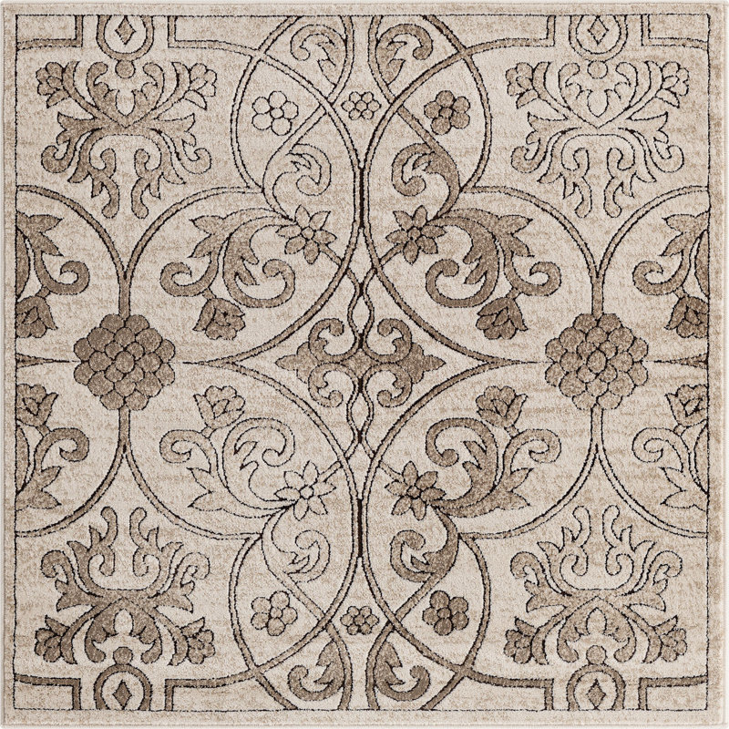 Dathon Floral Area Rug in Bone, Square 4'