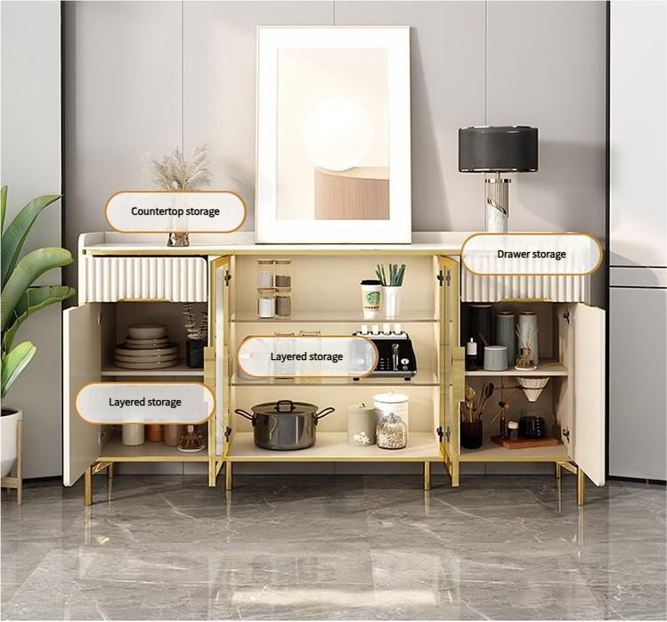 Buffet 31,5 "avec portes et tiroirs cannelés en bois fritté