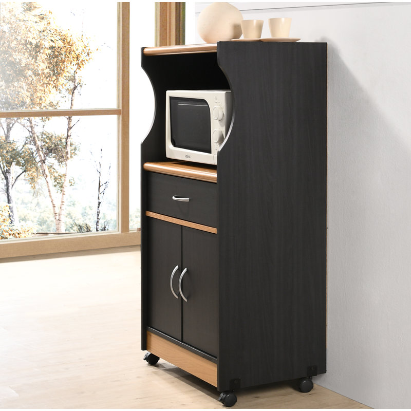 Chariot de cuisine pour four à micro-ondes , Noir et bouleau