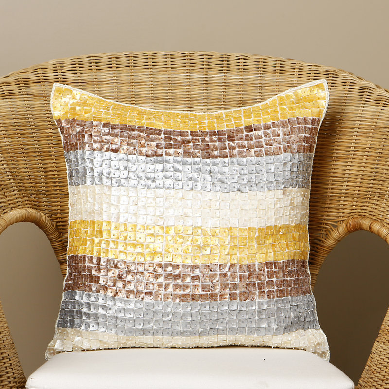Housse de coussin en nacre à rayures multicolores