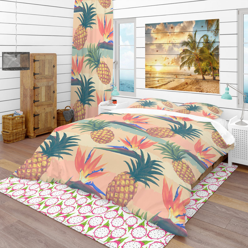 Ensemble de housse de couette tropical, Housse simple + 1 taie décorative