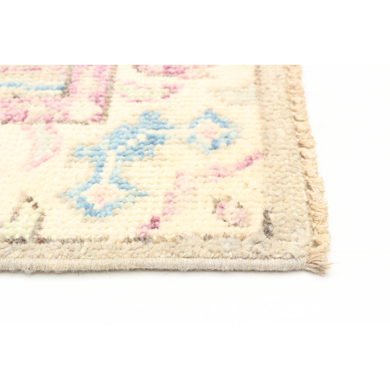 Tapis unique en laine noué à la main rose / blanc 3 pi 1 po x 5 pi 2 po New Age Breion