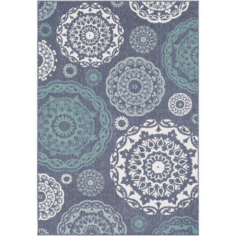 Merriwood Power Loom Rug, Rectangle 3'6" x 5'6", Teal/Charcoal/Aqua
