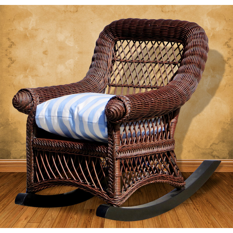 Chaise berçante pour enfant avec coussin, Brun délavé, Bleu rayé