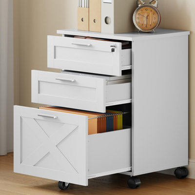 3-Drawer File Cabinet with Lock, Mobile Under Desk Filing Cabinet for Home Office, Wood Storage Organizer for Letter/a4/Legal Size Documents, White