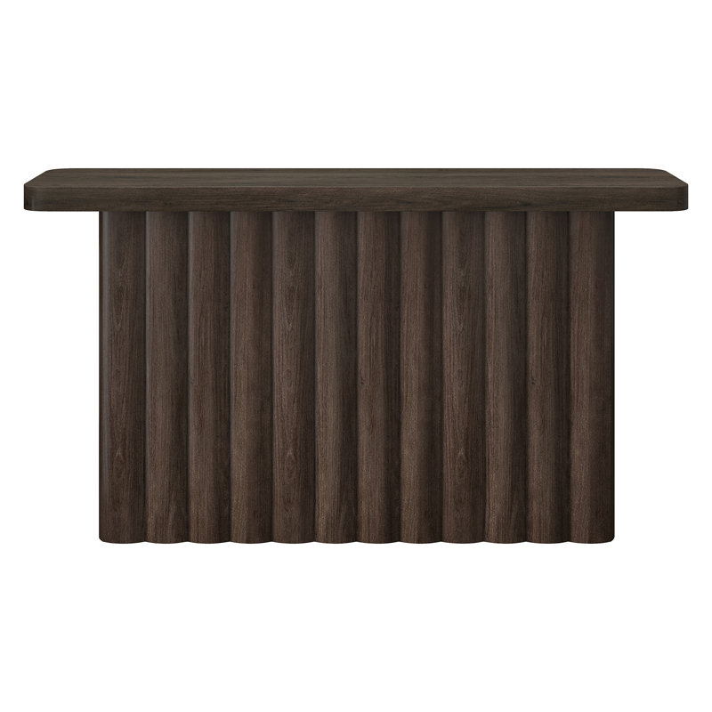 Olie 55" Wide Rectangular Fluted Console Table in Brown Oak, Brown Oak