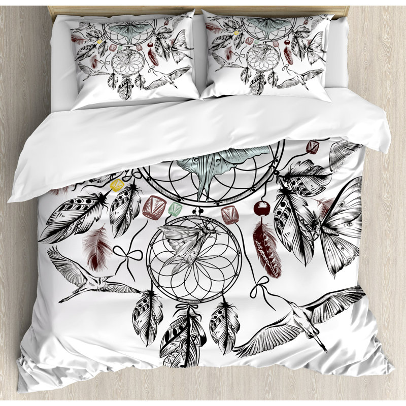 Ensemble de housse de couette à motif dreamcatcher et papillons de rassemblement ethnique, Très grand