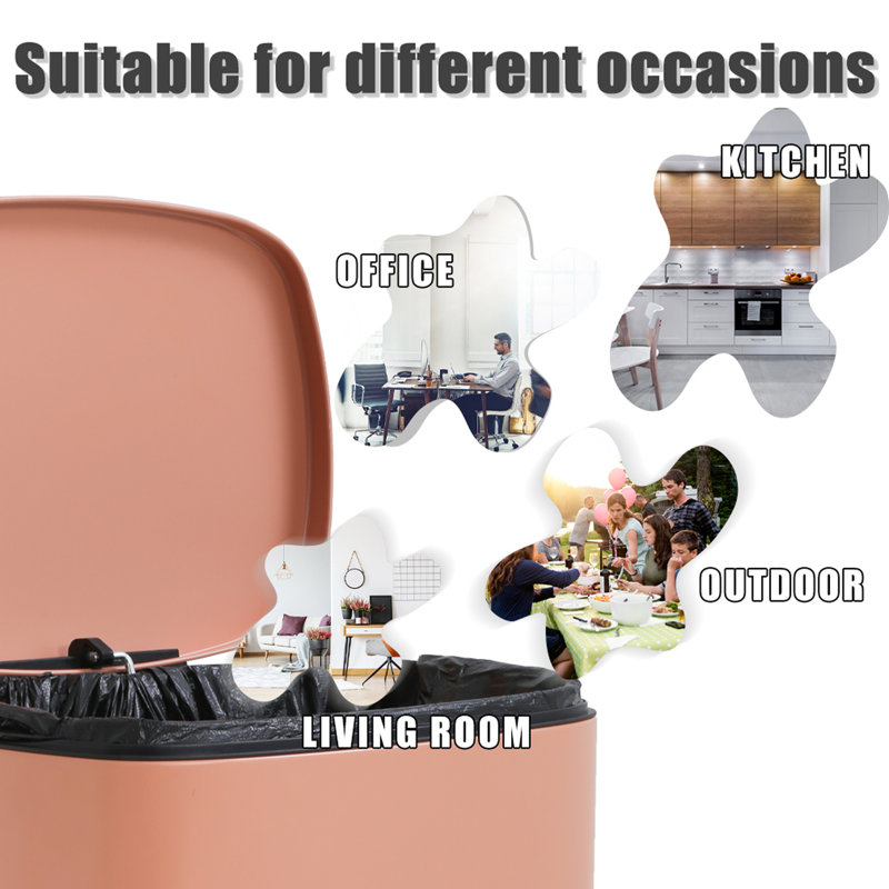 13 Gallon Pink Stainless Steel Pedal Trash Can with Removable Bucket