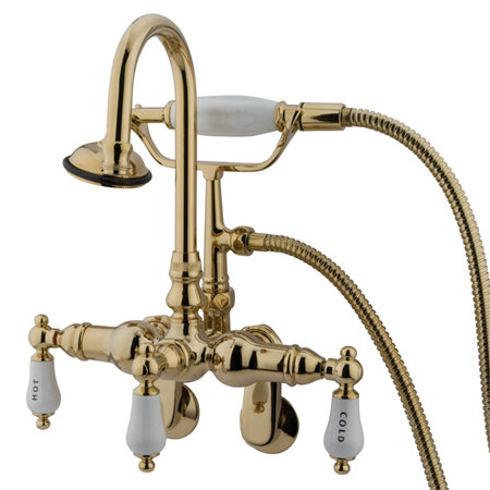 Kingston Brass Vintage Three-Handle 2-Hole Tub Wall Mount Clawfoot Tub Faucet with Hand Shower Kingston Brass 