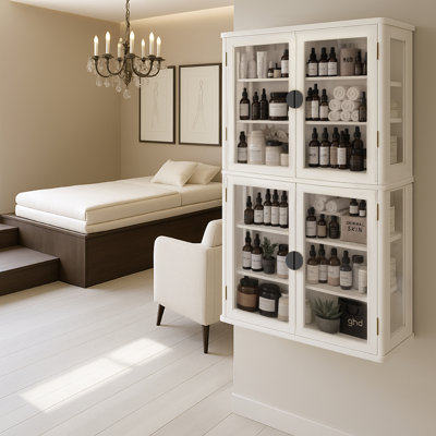 Armoire murale l 56 po avec portes en verre trempé, armoire de présentation murale