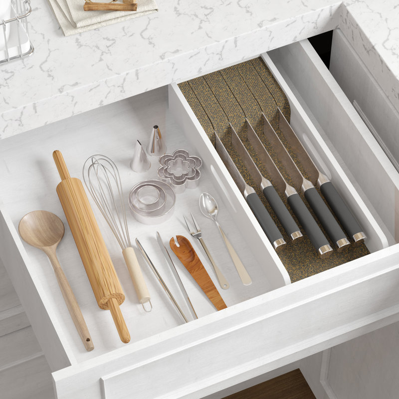 Bamboo Knife Drawer Organizer Insert, Small Kitchen Knife Storage Dock, Steak Knives Holder Tray for Drawer Organization