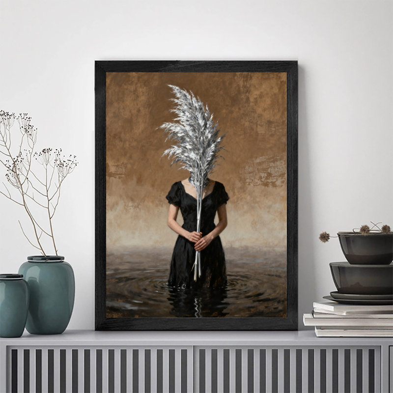 Art mural rétro encadré noir, dame argentée, style rétro, H 11 po x l 9 po