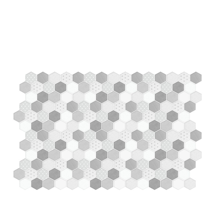 Honey Hexa Grey Glossy 3D Tile Stickers 30 x 15cm, Grey