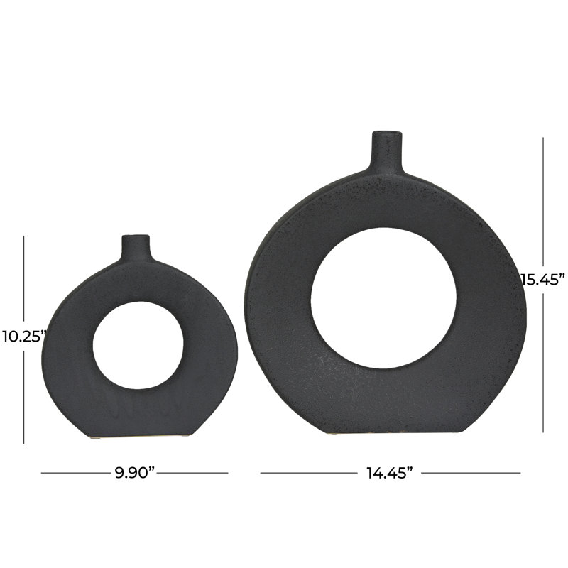 2 Piece Stoneware Table Vase Set, 15.45" H x 14.45" W x 3.15" D, Black