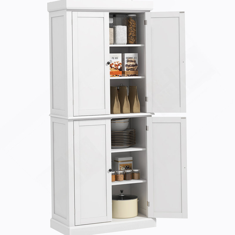 Garde-manger autoportant, 4 portes, tablettes réglables, panneau de fibres à densité moyenne blanc