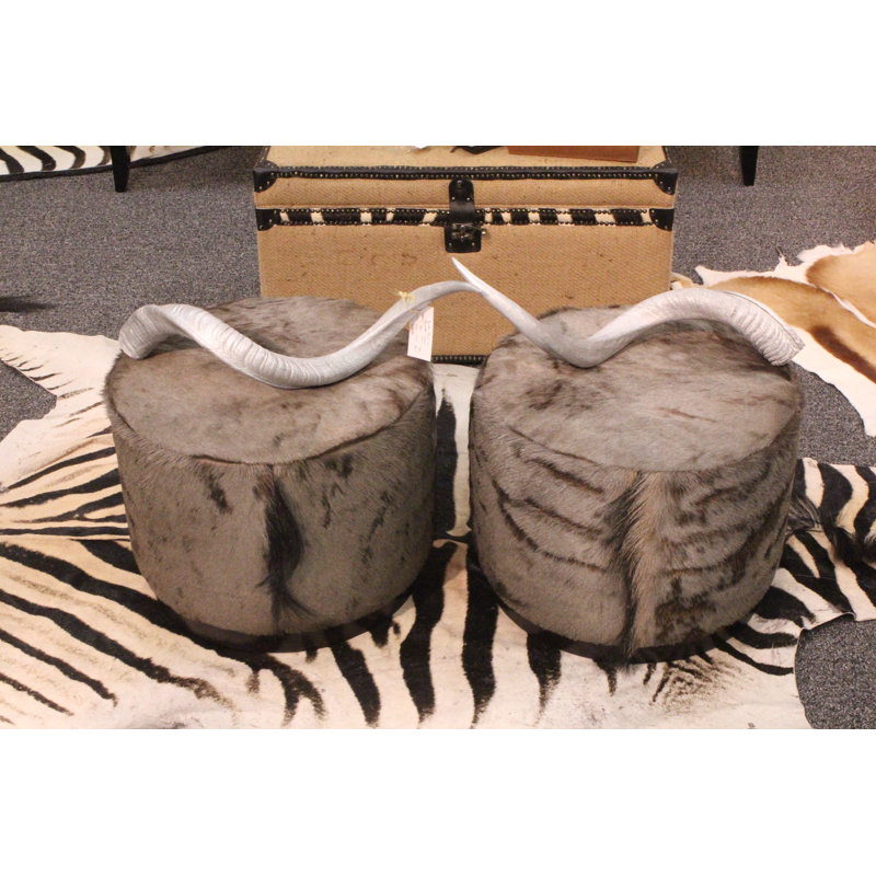 Wildebeest Hide Round Ottoman