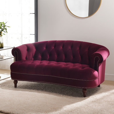 Causeuse Chesterfield La Rosa, velours bourgogne