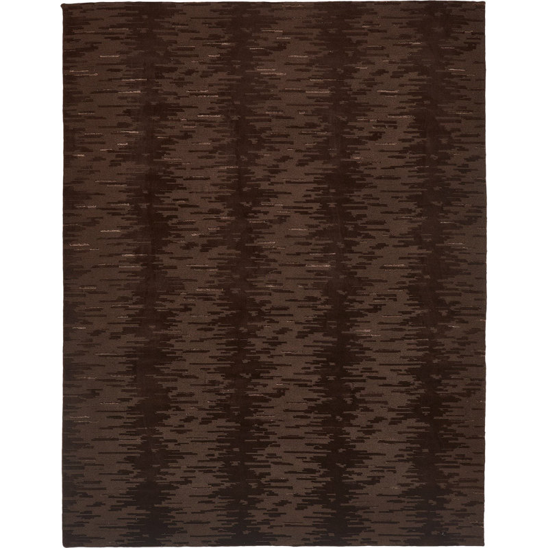 Brown Modern Wool Silk Blend Rug - 9'2" x 11'